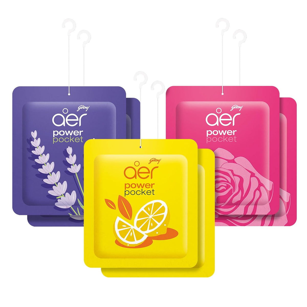 Godrej aer Power Pocket | Bathroom freshener – Assorted Pack of 6 | Lasts up to 30 days | Toilet freshener, 60g