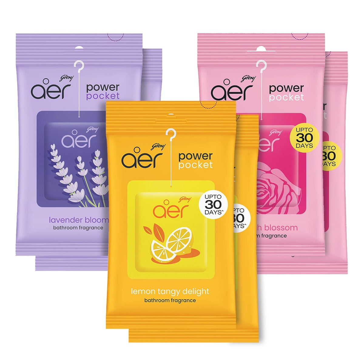 Godrej aer Power Pocket | Bathroom freshener – Assorted Pack of 6 | Lasts up to 30 days | Toilet freshener, 60g
