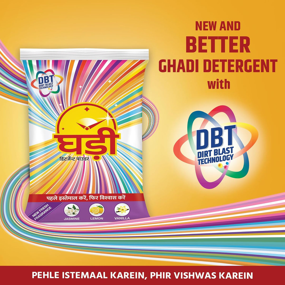 GHADI DETERGENT POWDER WITH ADVANCED DIRT BLAST TECHNOLOGY TOUGH STAIN REMOVAL & REFRESHING FRAGRANCE 3KG