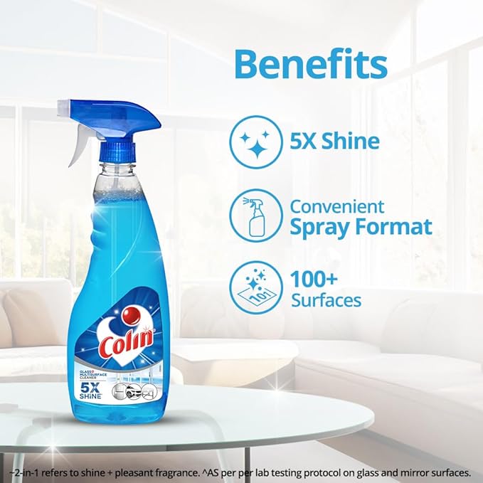 Colin Glass and Surface Cleaner Liquid Spray - 500 ml | India's #1 All-Purpose Glass Cleaner for Car, Kitchen and Home Surfaces | Multi Surface Cleaner