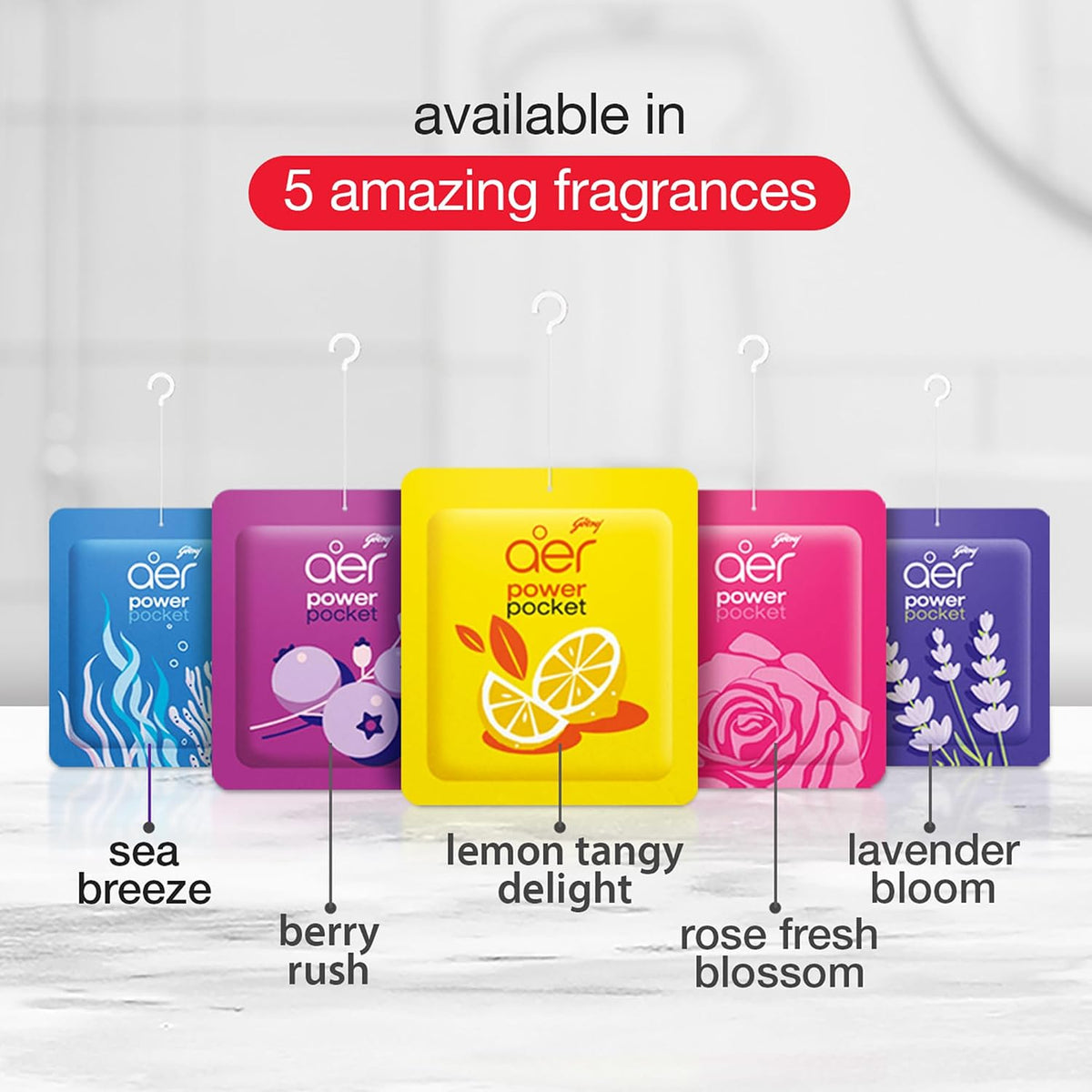 Godrej aer Power Pocket | Bathroom freshener – Assorted Pack of 6 | Lasts up to 30 days | Toilet freshener, 60g